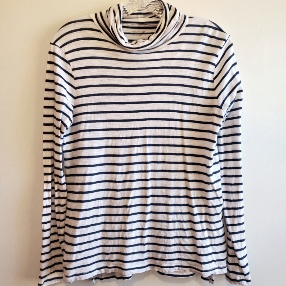 Madewell Whisper Cotton Turtleneck in Navy Esme Stripe